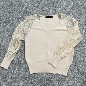 Women's Cream Sweater with Lace Sleeves